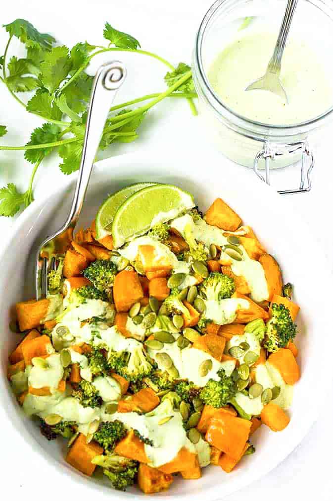 Roasted Sweet Potato Broccoli Salad - Healthier Steps