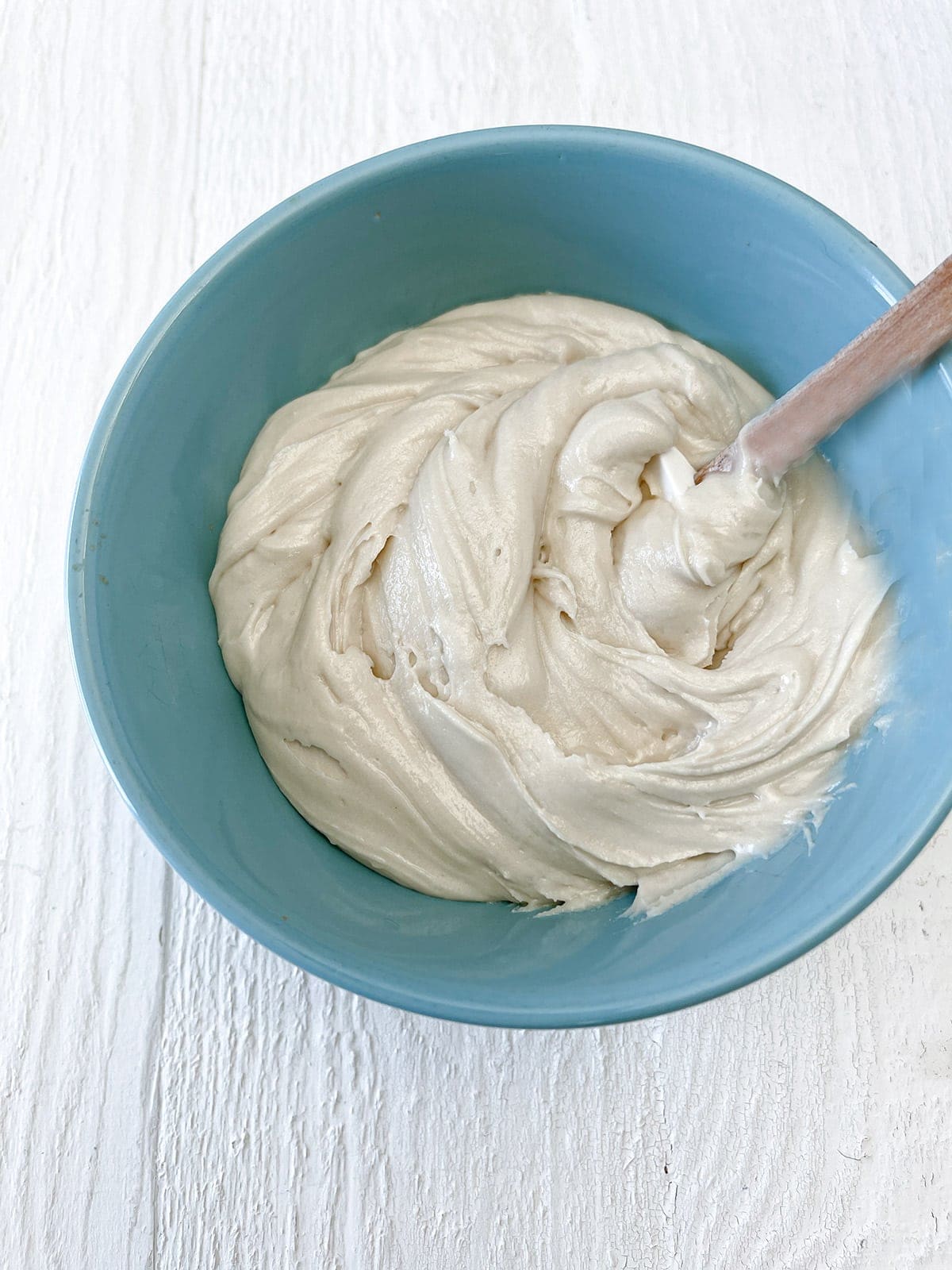 Vegan Buttercream Frosting on a blue bowl