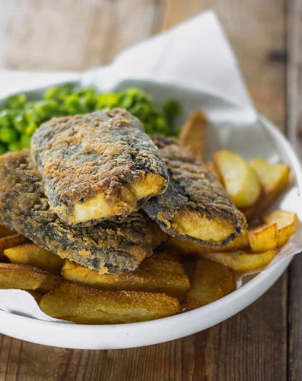 Vegan Fish and Chips Recipe on white plate