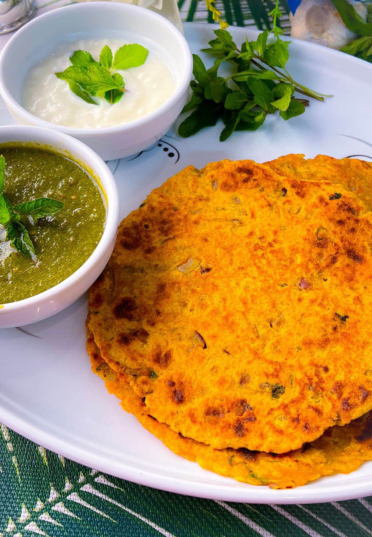 Gram Flour flatbread (Besan Roti) on white plate