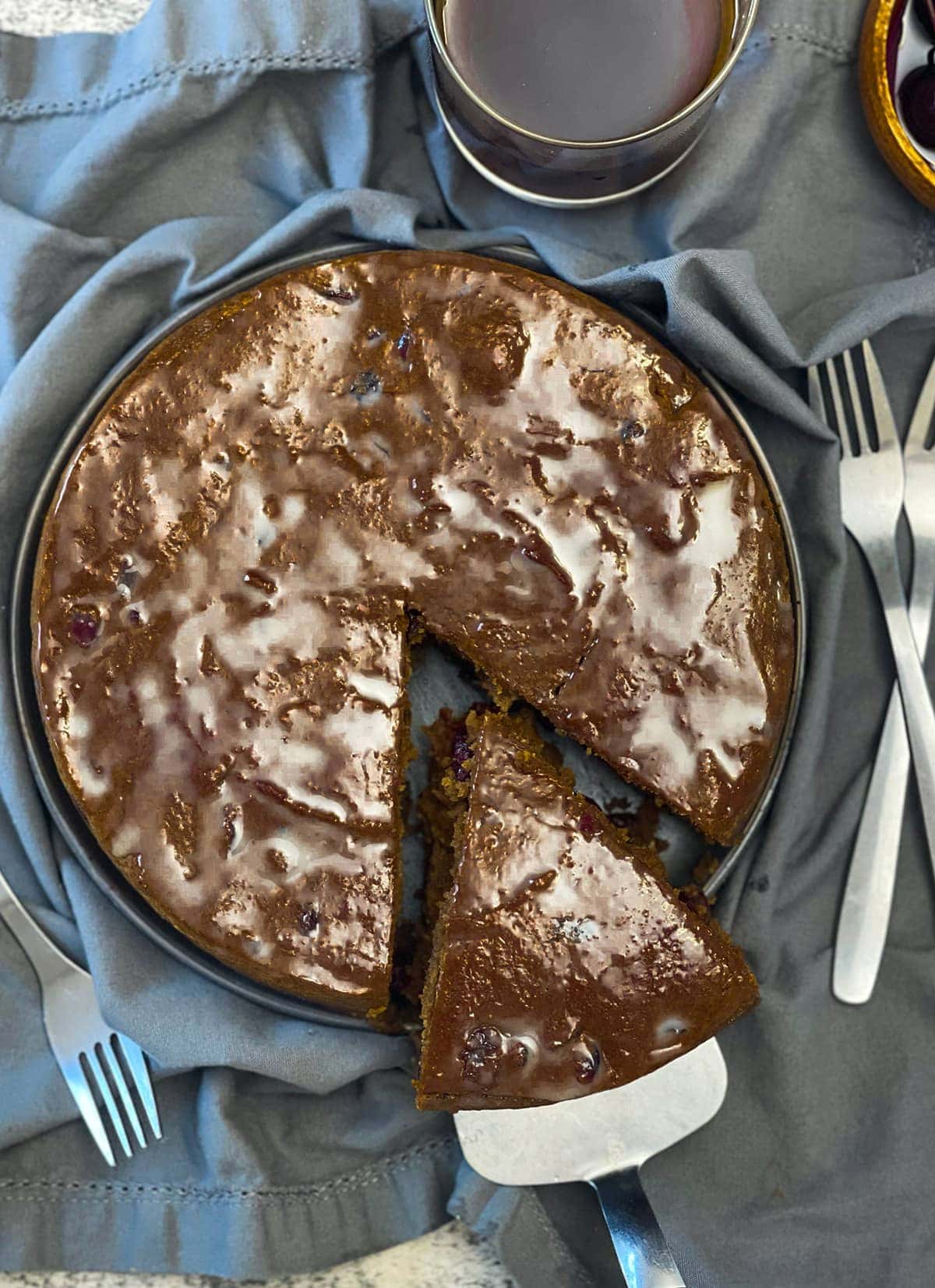 Air Fryer Fruit Cake on a grey plate