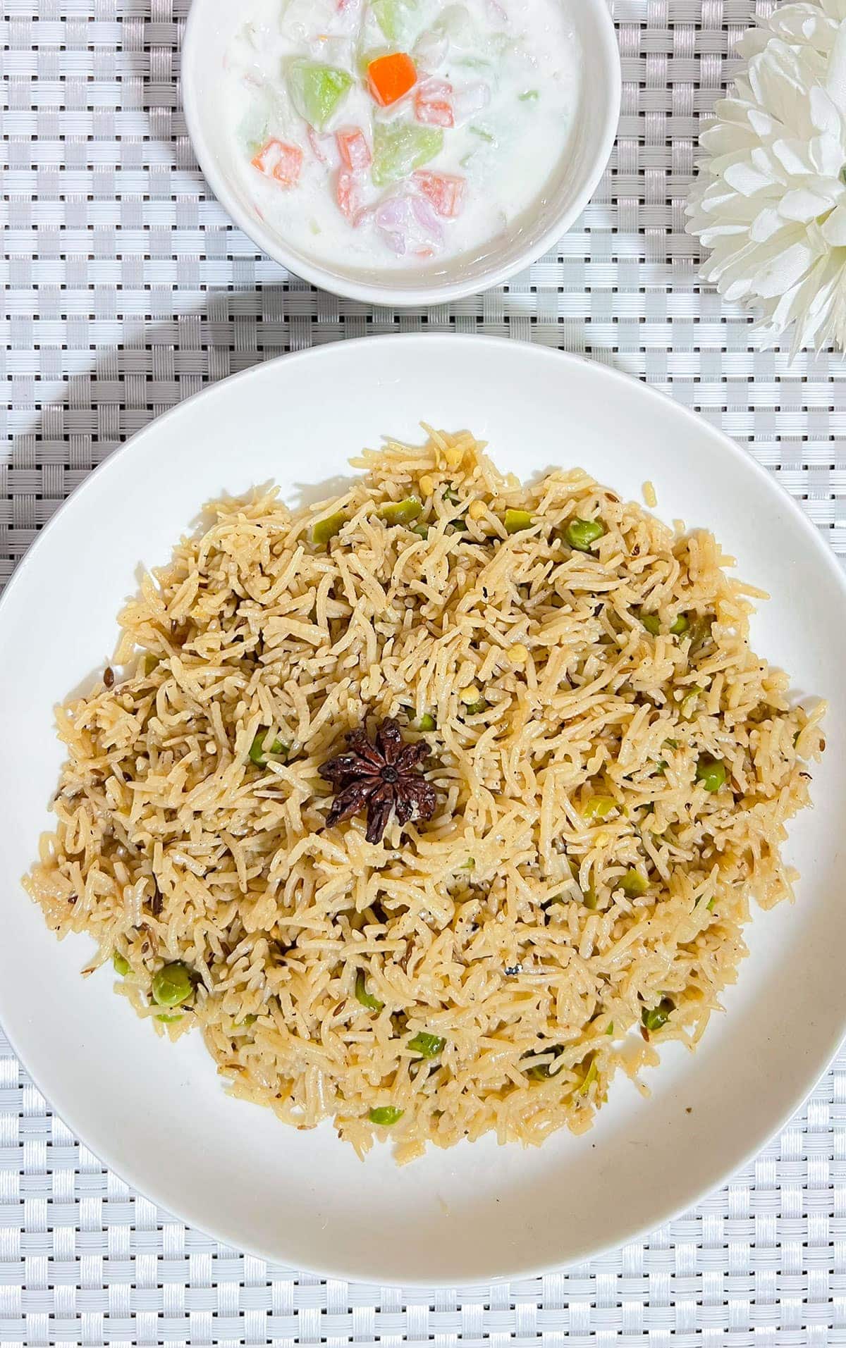 Kachumar Raita in white plate on white background