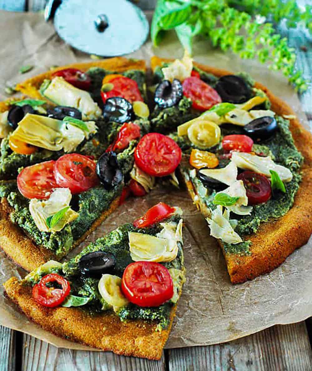 Vegan Pumpkin Pizza on a wooden board