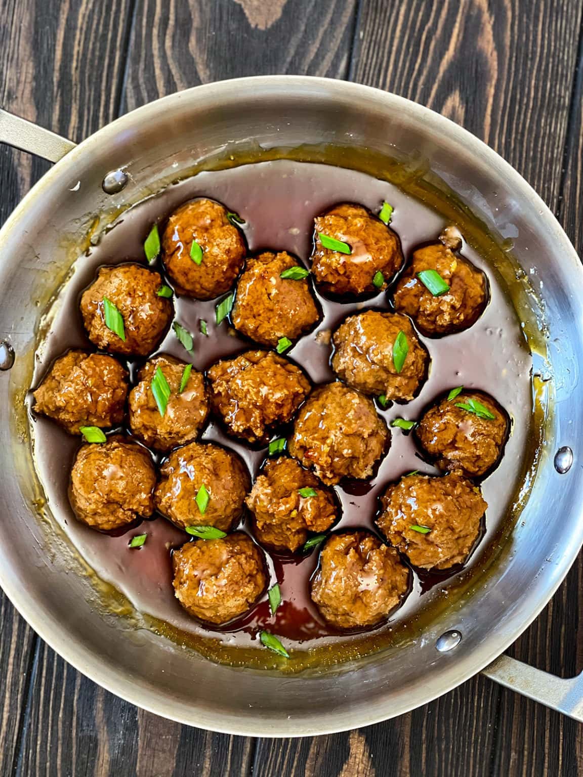 Vegan Teriyaki Meatballs in silver pot