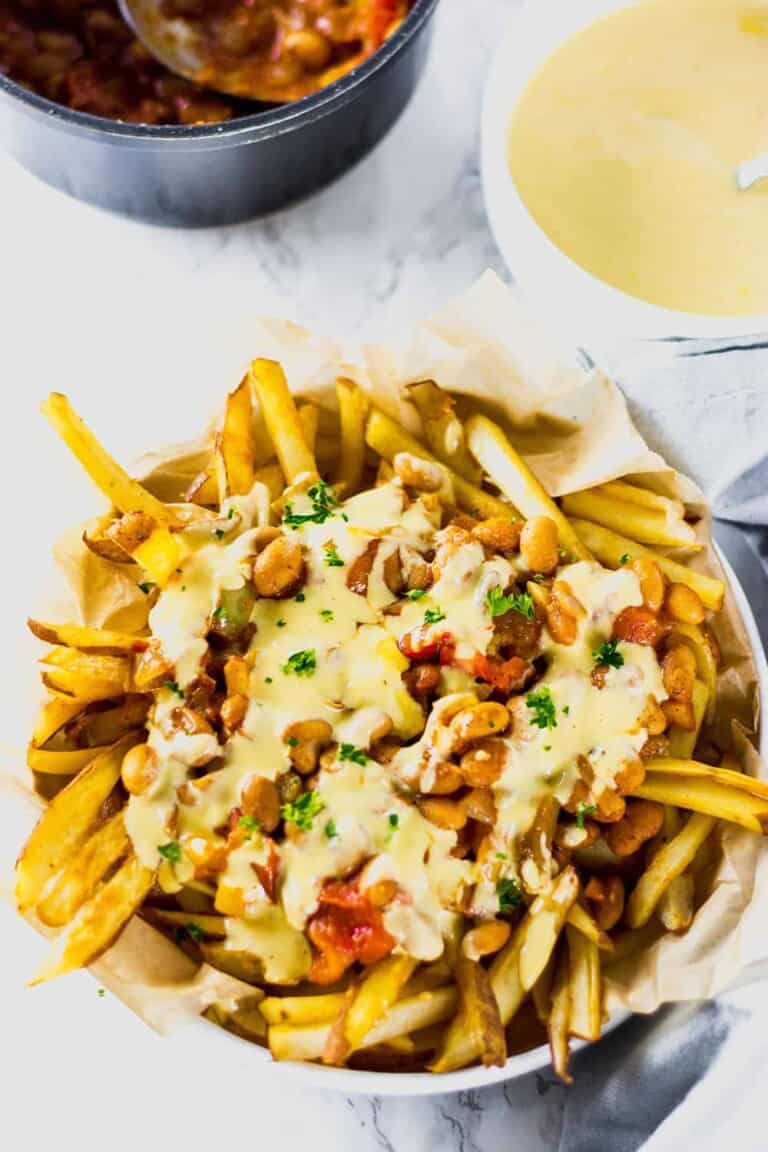 Vegan Pinto Bean Chili Cheese Fries