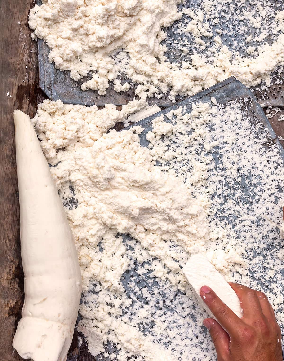 grating tapioca by hand