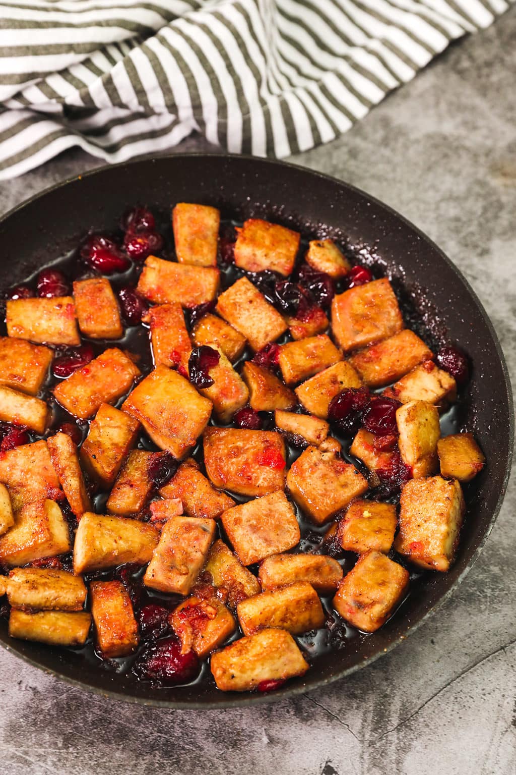 Pan Fried Tofu with Cranberry Sauce Healthier Steps