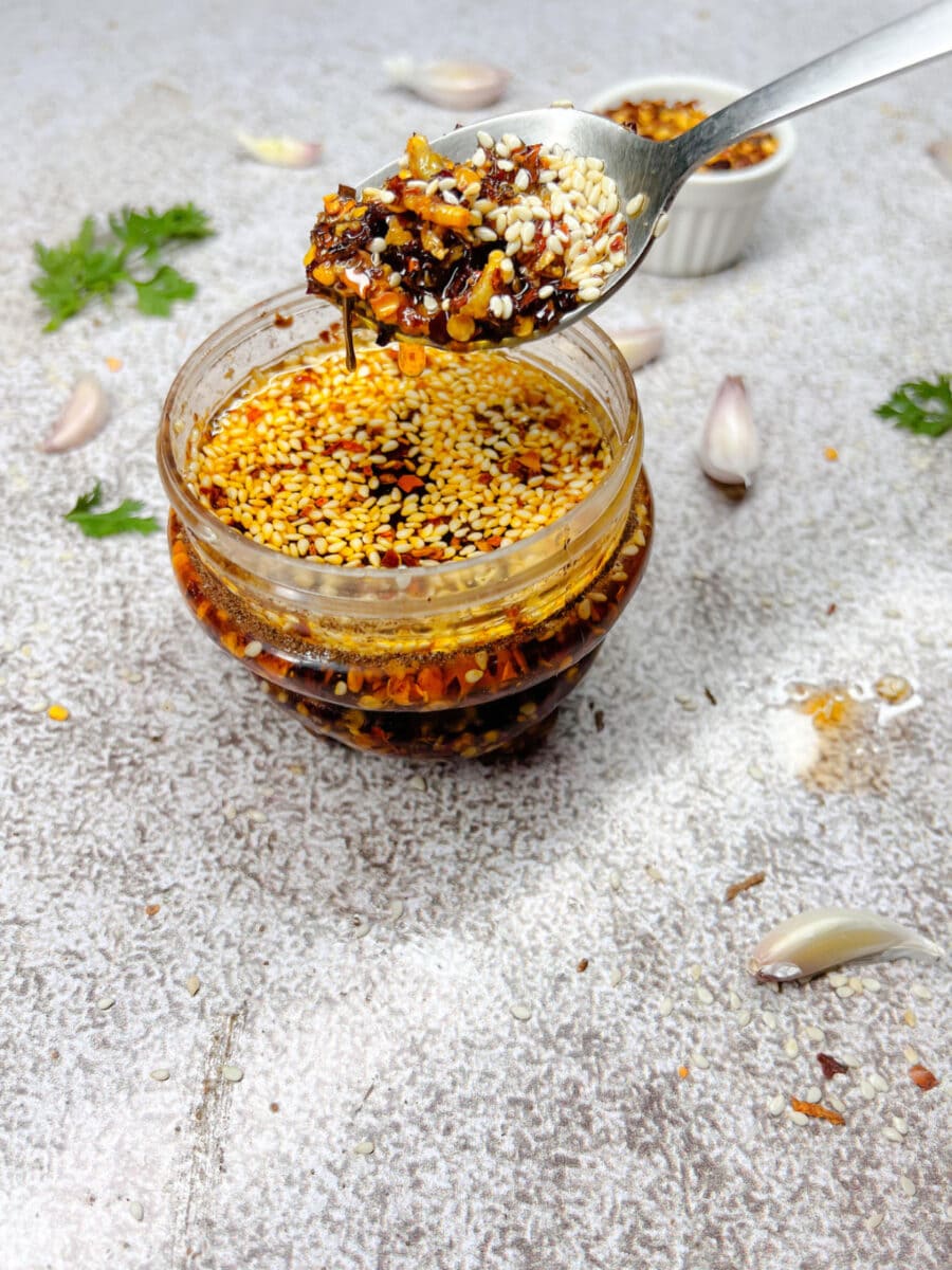 spoonful of homemade chili oil